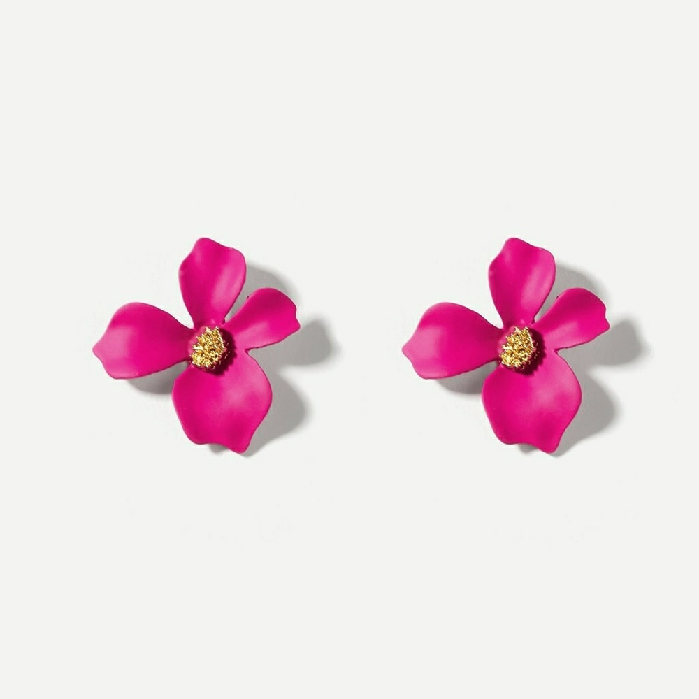 Bright Pink & Gold Flower Studs